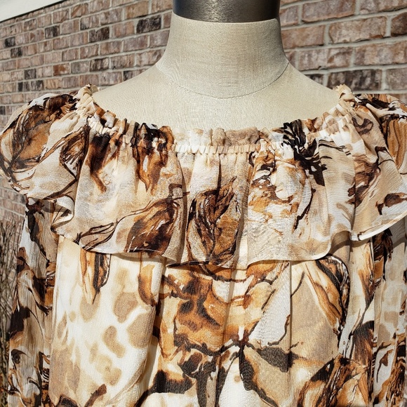 EUC ST. JOHN Silk Pleated Layer Top Brown/Cream 8 - Picture 3 of 7